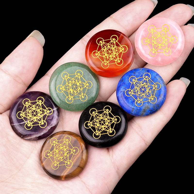 2023-25mm Round Crystal Agate Stone Multidimensional Metatron Cube Crystal European and American Flower of Life