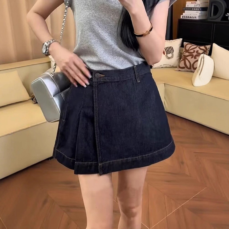 2025 New Style Irregular Elastic Denim Culottes for Women with High Waist, Suitable for Thick Hips and Thighs, Slimming Look Short Culottes for Small People