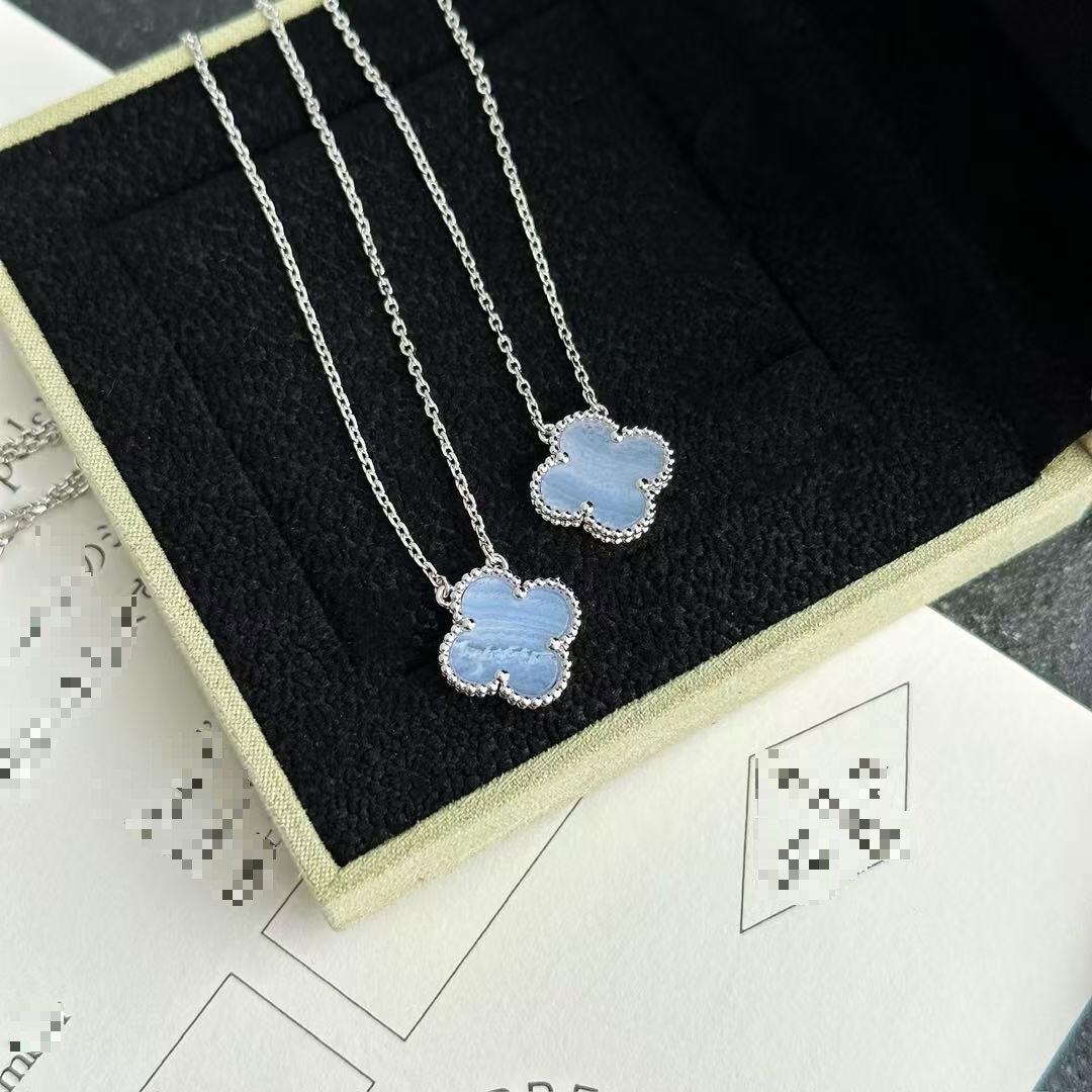 高版925银四叶草紫玉髓项链白金高级感锁骨轻奢高端时尚厂家直销