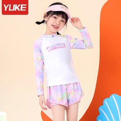 子供の水着の女の子の新型の速乾の分体の長袖の日焼け止めの女の子の水着の中で大きい子供の夏の水着の卸売り