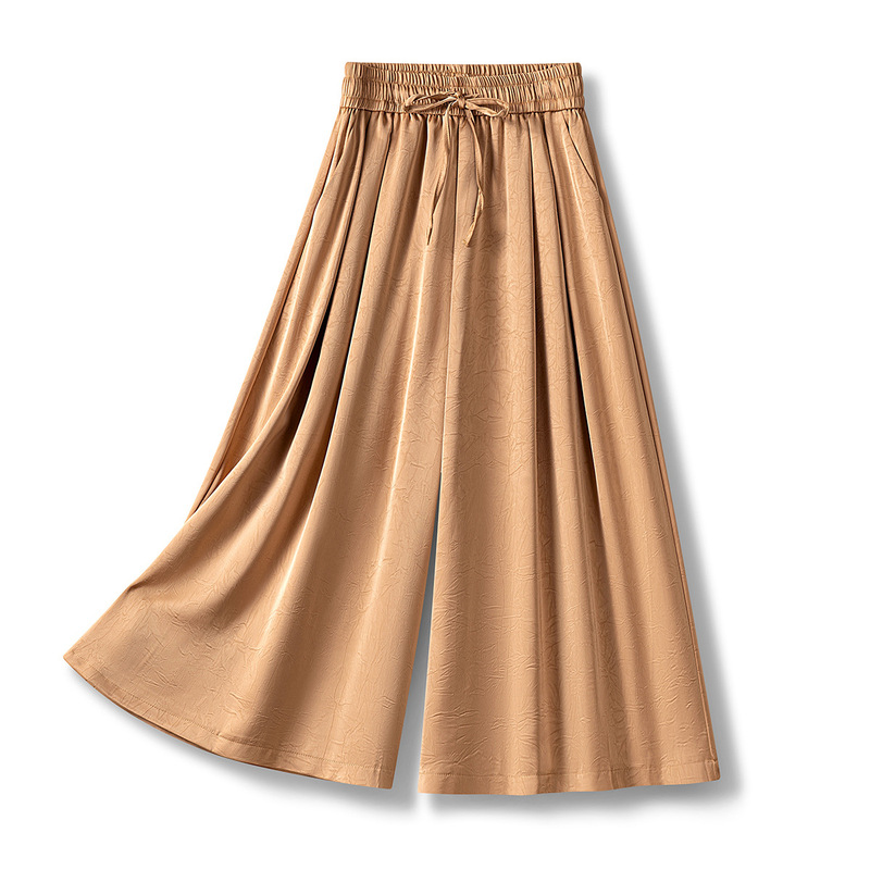 Summer Lightweight Yamamoto Wide-Leg Pants for Women, New Lazy Style Satin Dark Pattern Loose Slimming Casual Cropped Pants