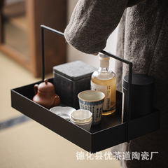 優茶道新中式鐵藝提籃黑色鐵茶具收納盒茶棚茶托盤樣板間裝飾擺件