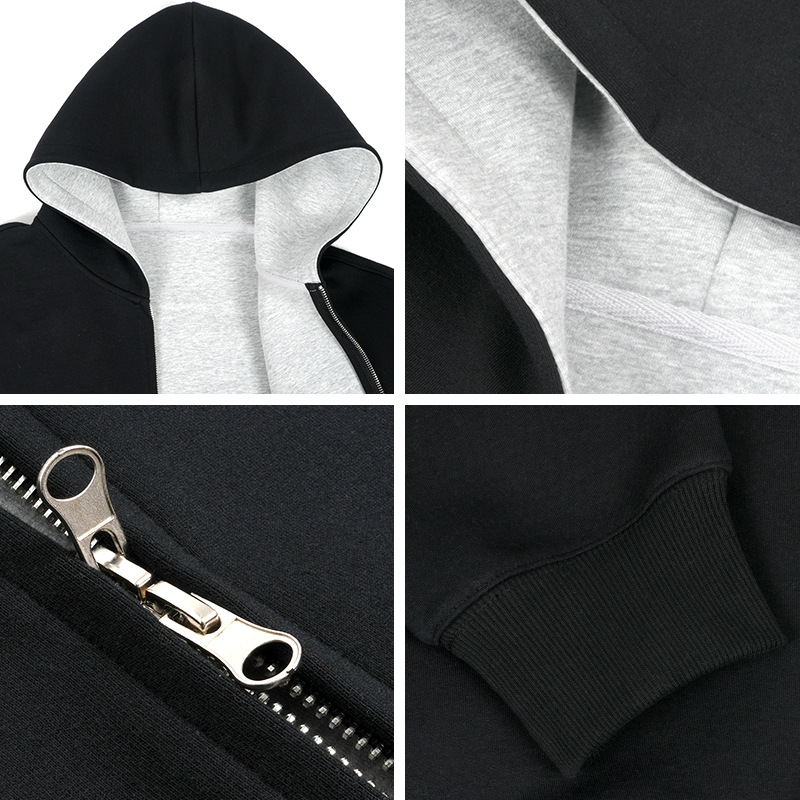 Cardigã masculino com blocos de cores, popular na Europa e nos Estados Unidos, de marca moderna, com toque sofisticado, com capuz e modelagem solta._voghion.com