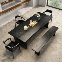 侘寂风茶台现代简约家用办公室茶桌椅实木茶桌全套碳化黑原木大板