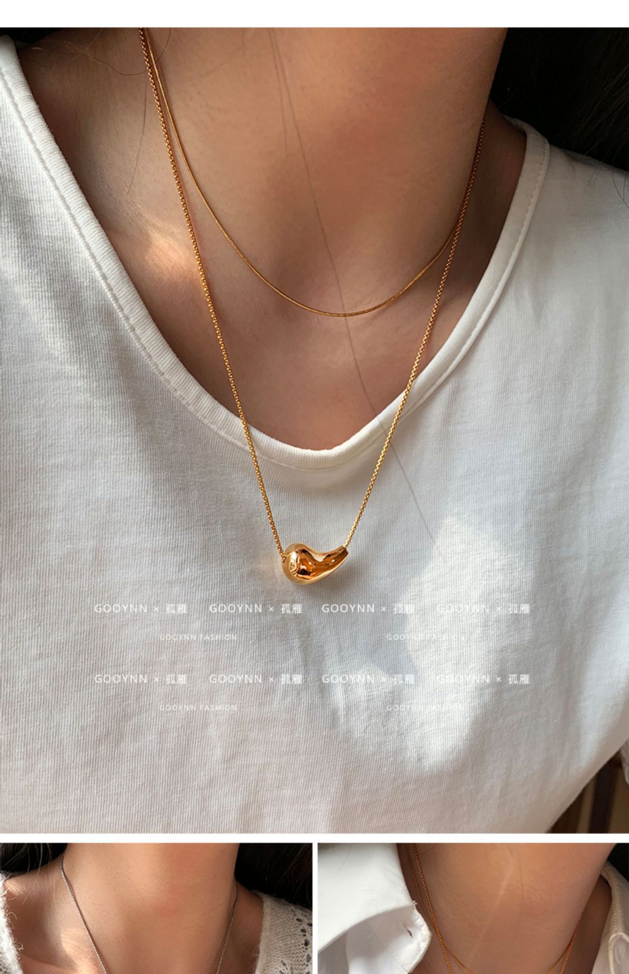 Stylish Water Drop Pendant Necklace, Elegant Gold Plated Jewellery_voghion.com