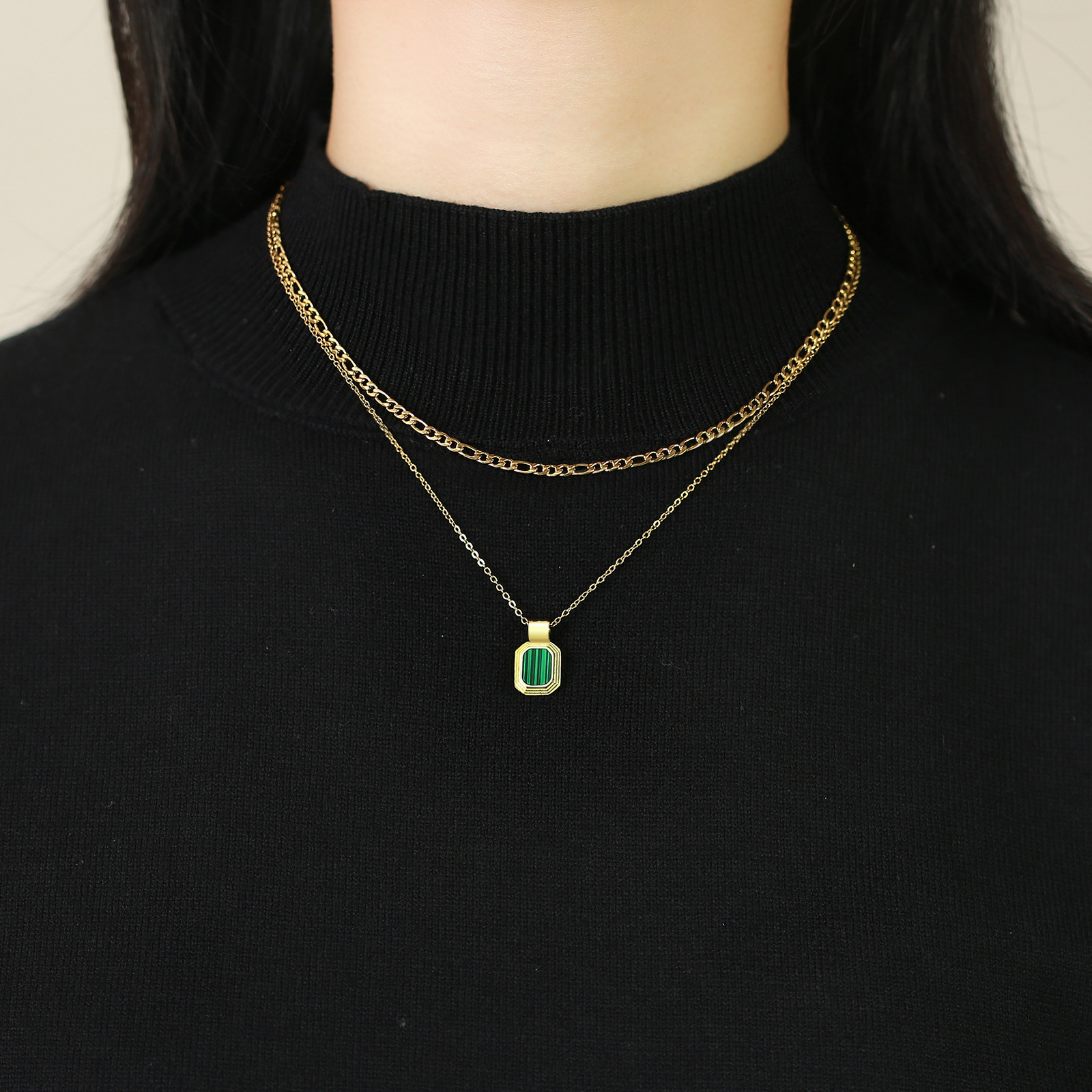 Lady Stripe Stainless Steel Titanium Steel Plating Inlay Shell Layered Necklaces_colorza_3