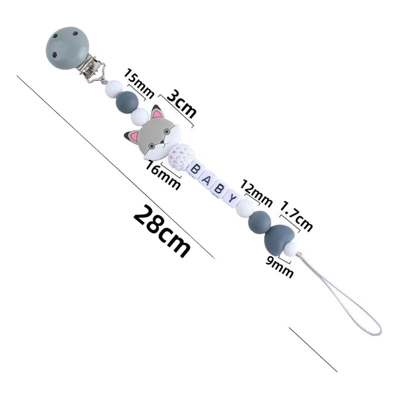 Nuevo clip de chupete Hemu calmante Cadena de chupete de silicona gato mordedor cadena anti-gota amor cuentas de silicona Cadena de chupete