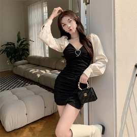 名媛感女装2023年秋季新款气质法式复古纯欲风连衣裙包臀短裙