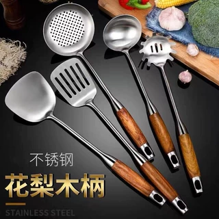 花梨木柄不锈钢大汤勺长柄防烫勺子家用厨房盛汤粥稀饭炒菜勺