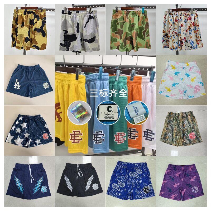 American Trendy Brand Eric Emanuel Ee Shorts for Men and Women, Mesh Breathable Quick-Drying Casual Sports Basketball Pants