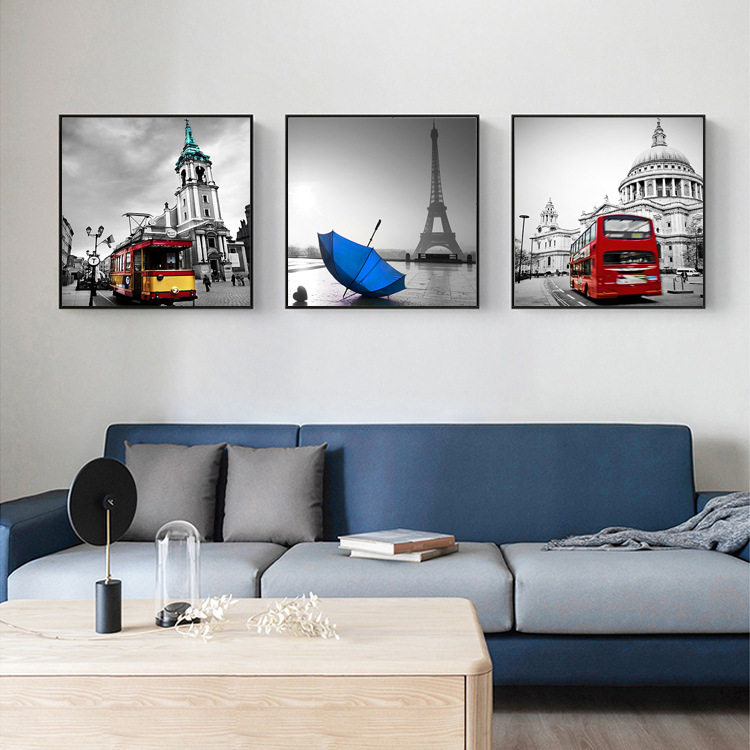 Modern Black And White Red City Street Scenery Bus Bicycle Bedroom Home Decor Painting Core Print_voghion.com