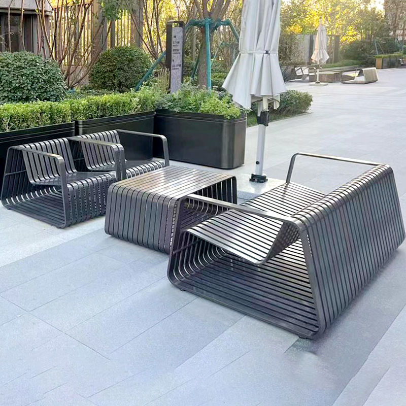 Sofá de aleación de aluminio combinación de mesa de té impermeable solar patio jardín al aire libre hotel piscina al aire libre muebles de acero inoxidable