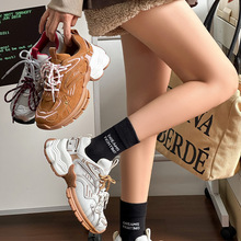 复古厚底老爹鞋女2025年新款圆头增高运动鞋百搭双系带秀气女鞋