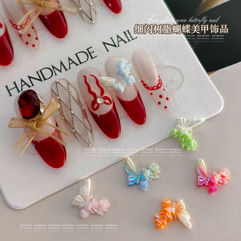 新しいレトロな中国風の蝶愛花ネイルアートアクセサリー DIY 妖精蝶ローズ純粋な欲望スタイルのネイルアクセサリー|undefined