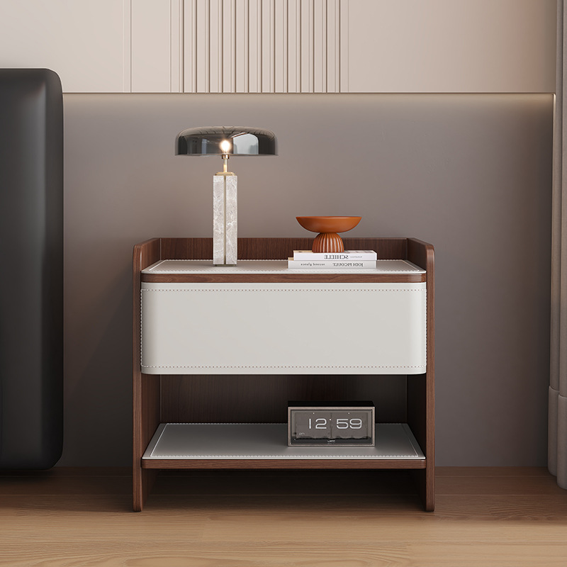 Mesita de noche de hotel de madera maciza simple B&B sillín de cuero gabinete de almacenamiento para dormitorio mesita de noche de hotel de lujo ligero de madera maciza sin pintura