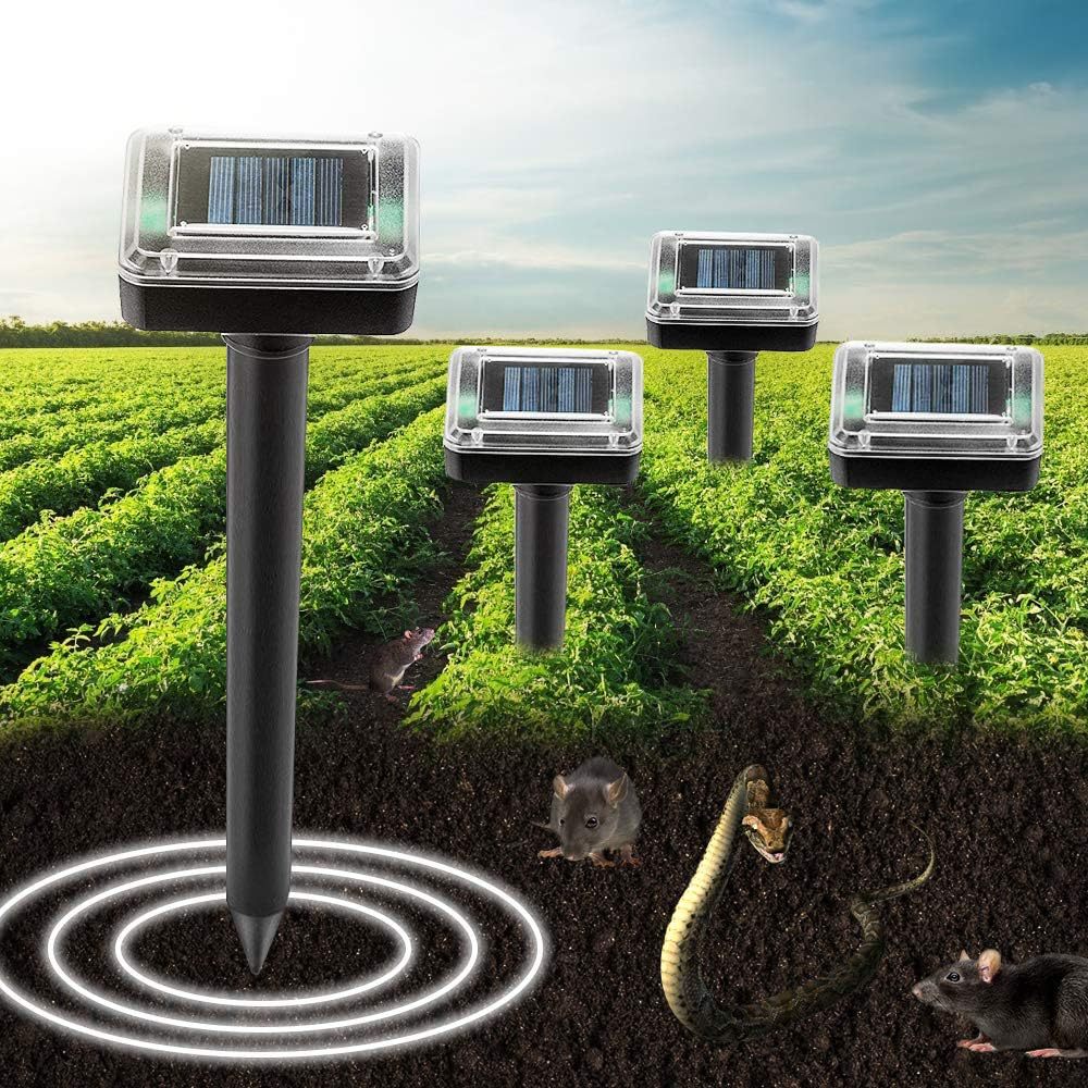 Solar ratón repelente al aire libre animal repelente ultrasónico de alta potencia serpiente repelente de aves gato repelente perro repelente