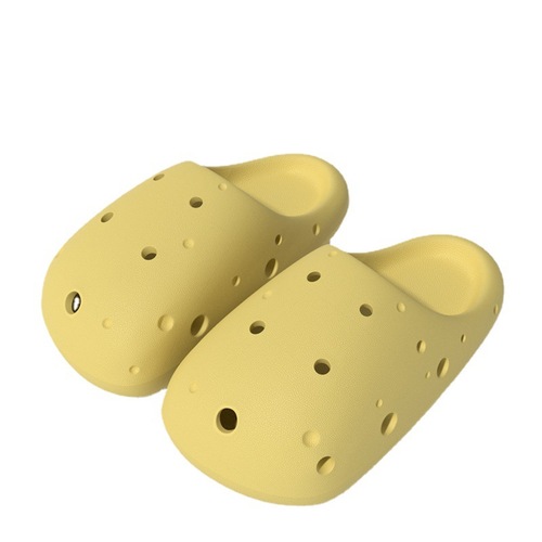 Cartoon cheese slippers for women in summer Baotou can be worn outside thick-soled home bathroom sandals handmade couple hole shoes