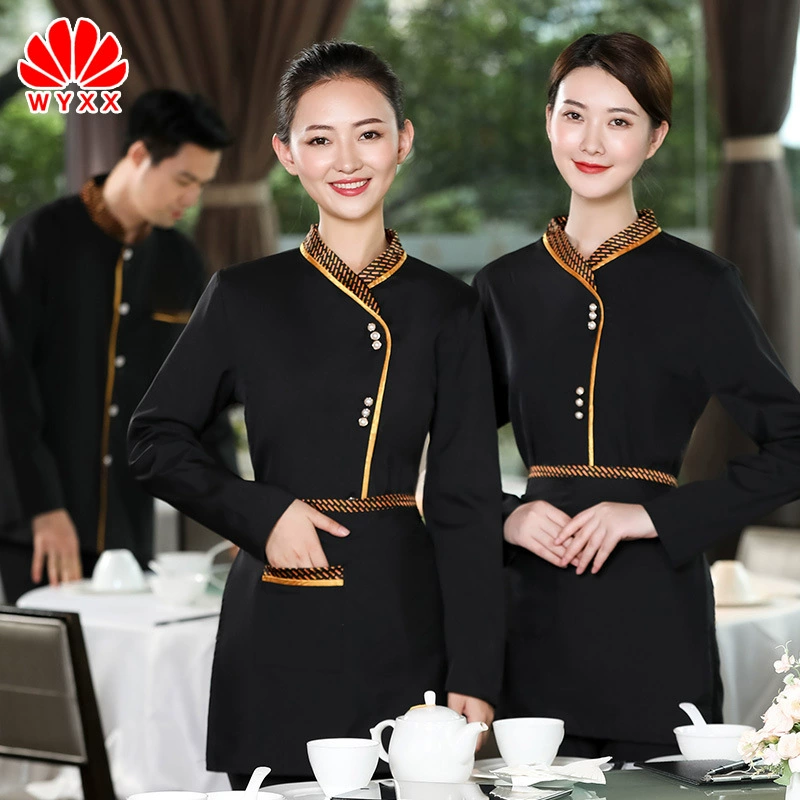 Отель Официант Комбинезон с длинным рукавом Женский китайский ресторан Кейтеринг Отель Чайный домик Инструменты для переднего Холла Осень и зима