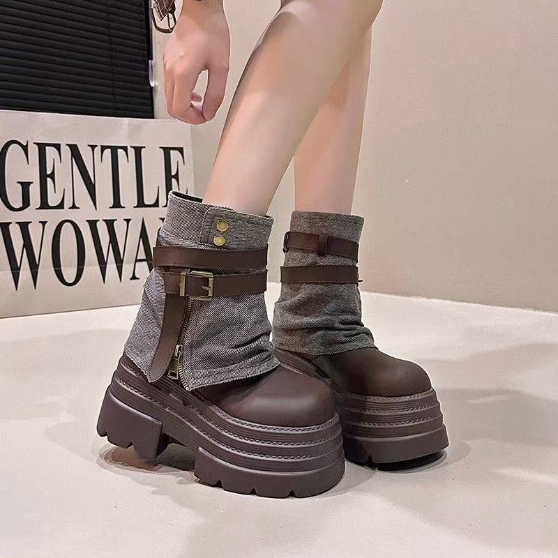 2026 Spring New Style 8cm Height-Increasing Boots, Thick-Soled Boots for Petite Individuals, Versatile Short Boots, High-Heeled Martin Boots