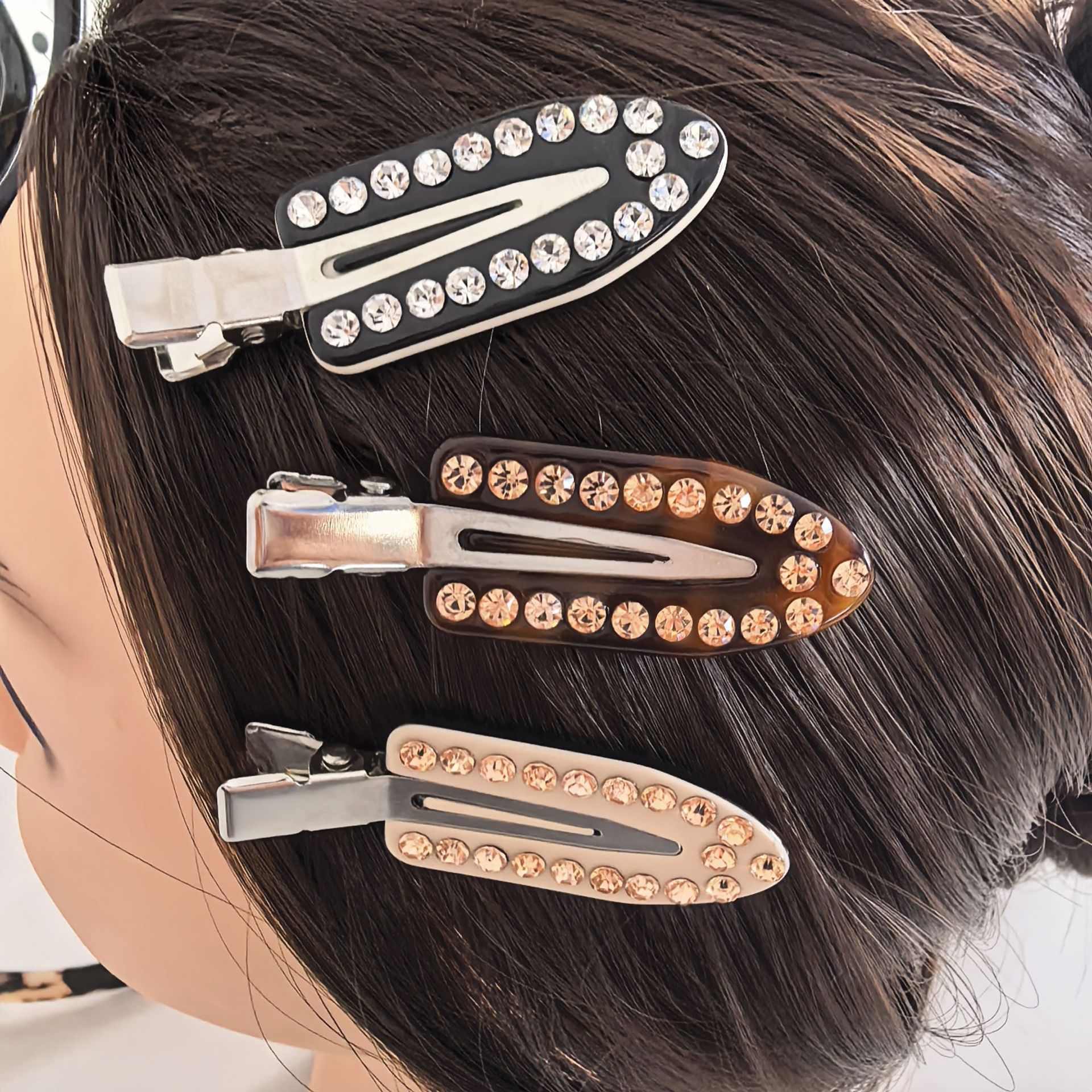 Boat-Shaped Acetate Side Clip Full of Diamonds, Strawberry Same Style Acetate Sparkling Diamond Five-Pointed Star Cute Sexy Side Clip Hairpin for Women