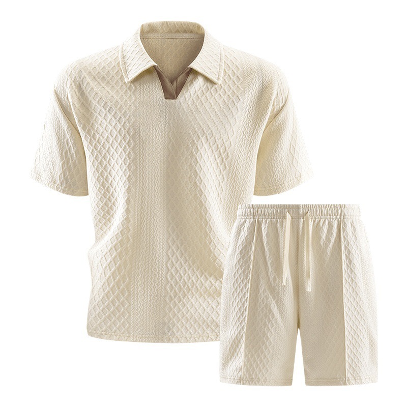 Verano hombre diseño textural americano conjunto versátil transfronterizo amazon con solapa casuales transpirables manga corta