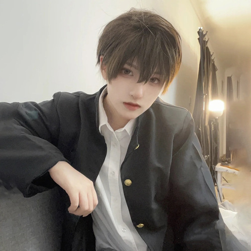 Wig men's short hair Japanese cos shot universal juvenile fake hair natural realistic fluffy boys daily full headgear