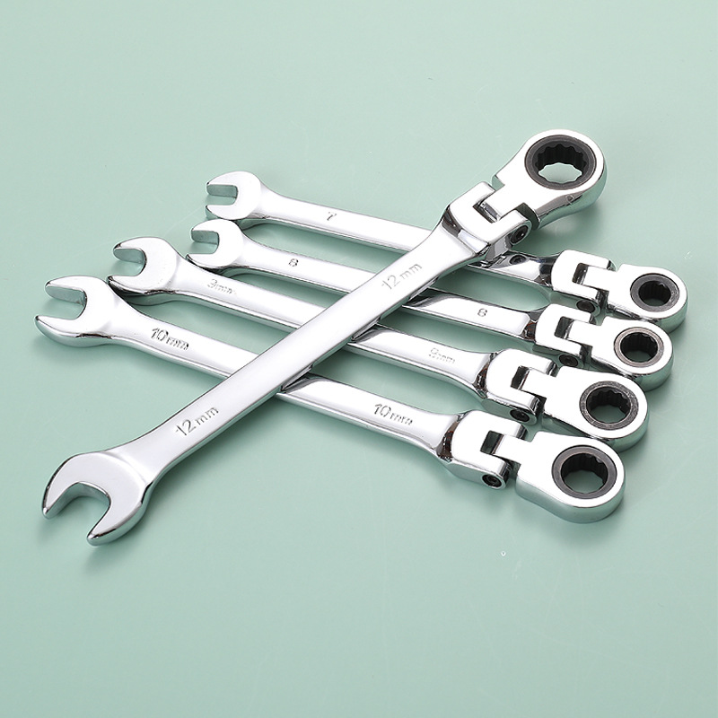 7-pieza cabeza móvil de doble propósito Llave de trinquete conjunto de flor de ciruelo abierto máquina rápida reparación de automóviles llave 8-19mm