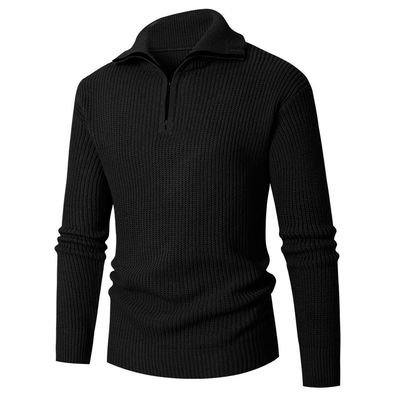 Autumn and Winter New Men's Sweaters Slim Fit Bottom Shirt Lapel Half Zip Knitwear Solid Color Top_voghion.com
