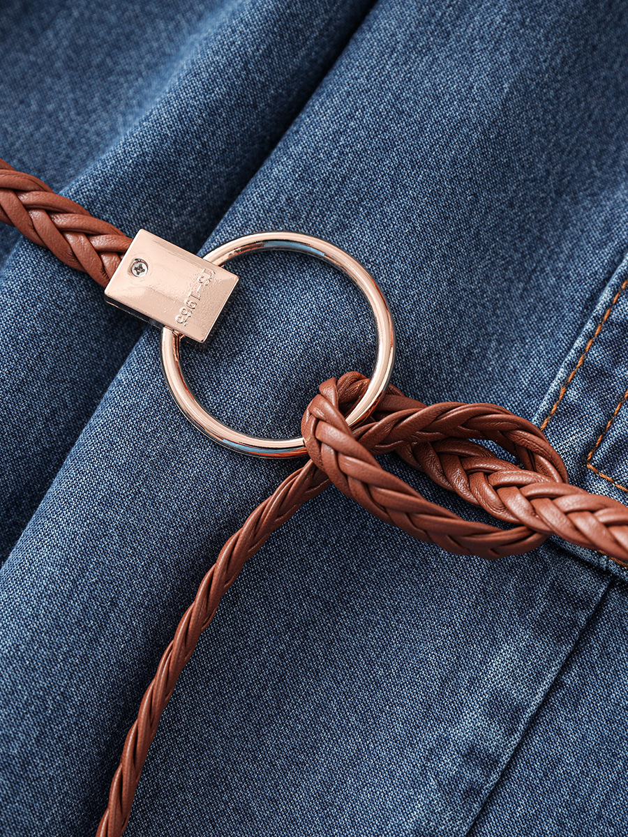 Váy liền denim Tiansi dáng maxi thắt eo phong cách Pháp mùa hè — Màu xanh lam