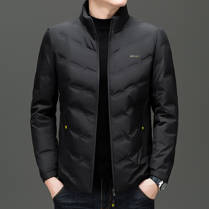 겨울 남자 다운 재킷 유행 간단한 수직 칼라 짧은 흰색 오리 다운 비즈니스 캐주얼 재킷 경량 따뜻한 탑