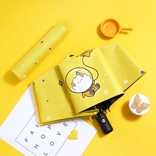 Umbrella cartoon rain sunshade dual-purpose black rubber sunscreen UV campus automatic three-fold umbrella factory outlet