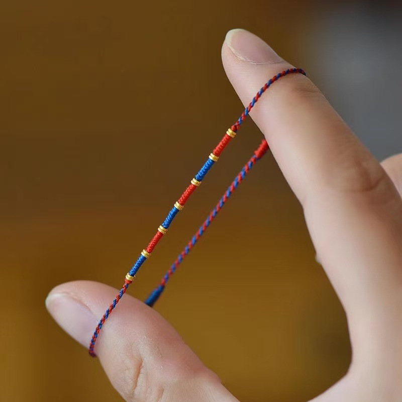 Infinite Luck Hand-Woven Ultra-Fine Red and Blue Double Bracelet New Chinese Style Personalized Good Luck Color Rope Couple Bracelet