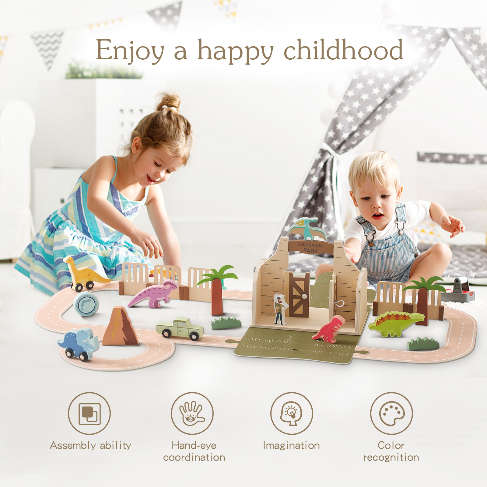 Juego de Juguetes de Pista de Animales de Madera Multifuncional Educativo para Niños