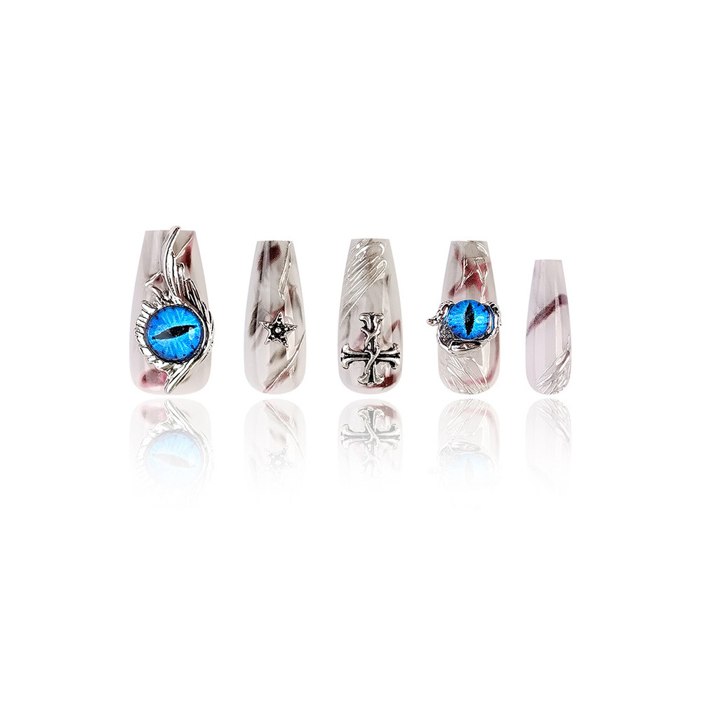 Ventas transfronterizas calientes parches de uñas, ojos azules, pupilas negras de diamante de uñas, 10 piezas de uñas de desgaste pesado.