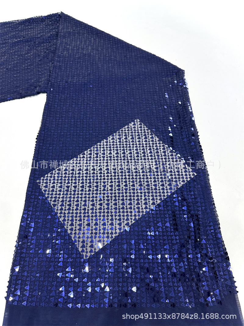 Triángulo full sequinilla elástica tela de malla de verano transpirable bordada ropa de moda fuente de fábrica de suministro