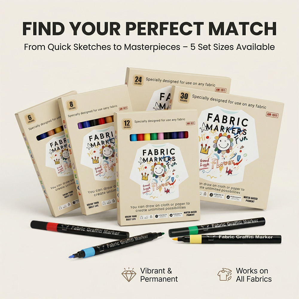 Cross-Border Popular Product: Painted Fabric Marker Set, Washable and Non-Fading, Drawing and Graffiti Pens, Student Clothing Signature Pens