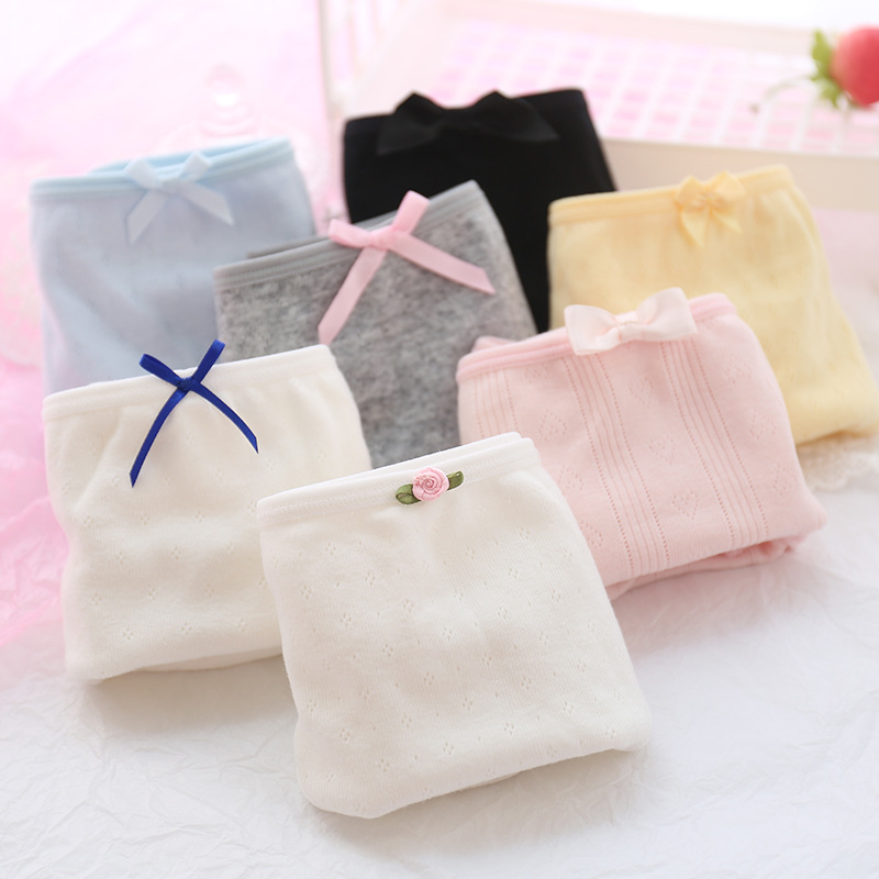 a315透气棉女士棉质内裤简约少女纯色中低腰学生可爱蝴蝶结三角裤