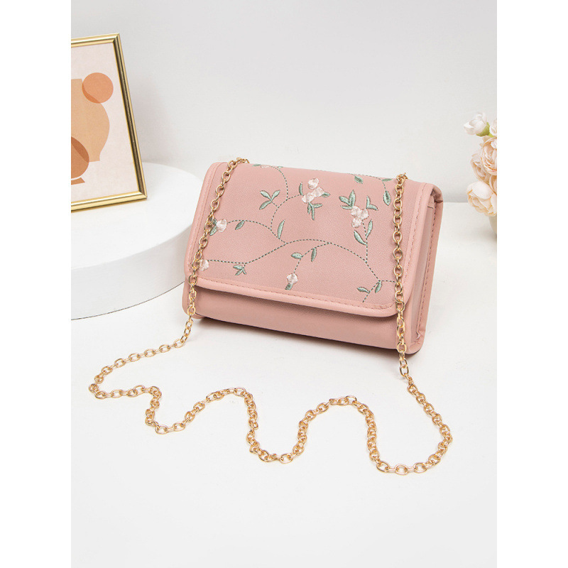 Flor dulce bordado bolso cuadrado simple moda versátil damas cadenas mochila bolso de hombro fresco bolso de teléfono móvil image 10