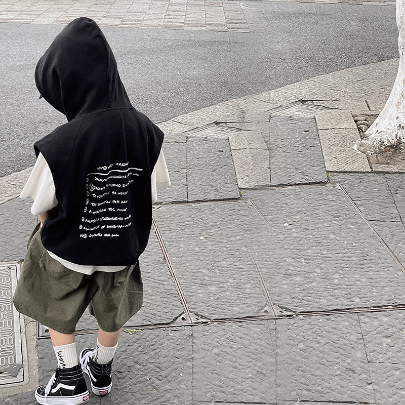 Baoduo ropa para niños chaleco con capucha para niños verano 2023 nuevo estilo occidental para niños chaleco sin mangas para niños medio y grande moda