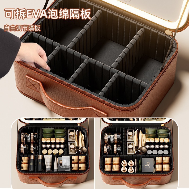 Bolsa de maquillaje de alta sensación LED caja de maquillaje espejo portátil caja de maquillaje desmontable de gran capacidad