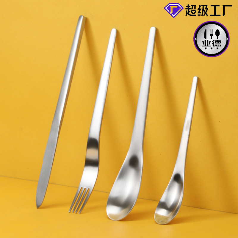 Creative Ins Western Food Knife, Fork and Spoon Four-Piece Set 304 Stainless Steel Sanded Dessert Knife and Fork Hotel Tableware Restaurant
