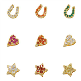 Micro-paved zircon peach heart horseshoe five-pointed star perforated beads diy bracelet necklace loose bead pendant jewelry accessories VZ358