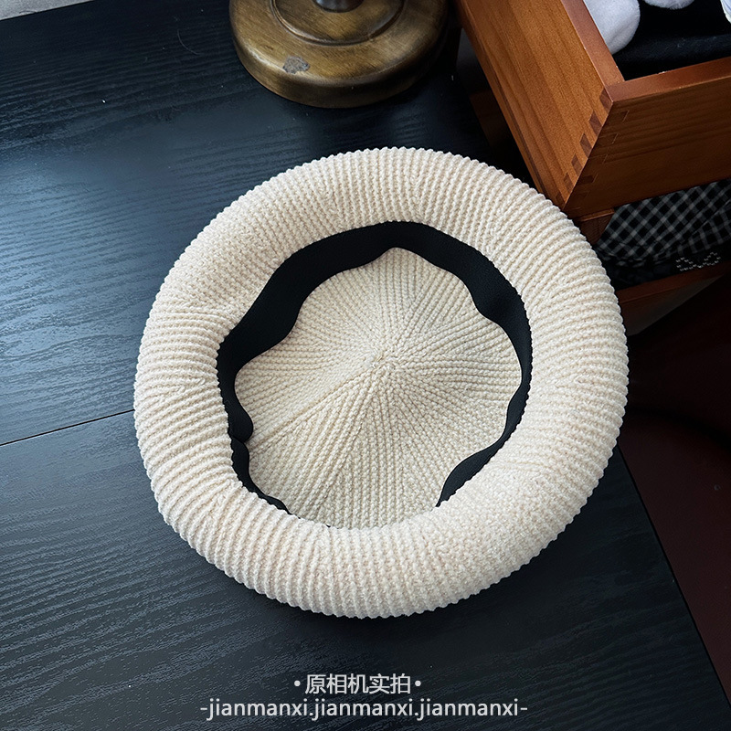 纯色净版灯芯绒贝雷帽女秋冬季百搭画家帽子大头围显脸小南瓜帽|undefined