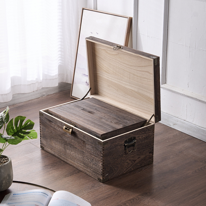 超大号带锁木箱实木阳台被子衣物杂物整理收纳箱储物箱复古小木箱