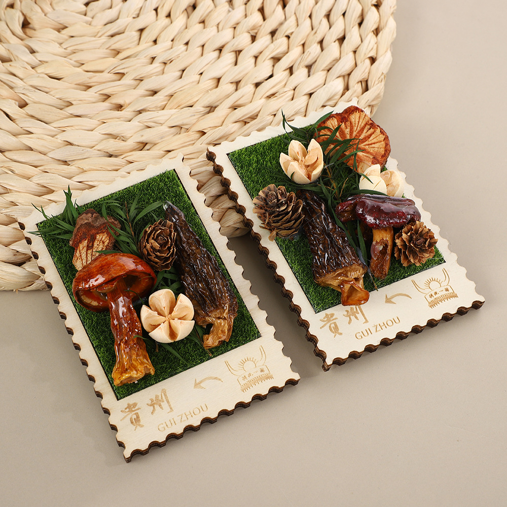 云南蘑菇立体冰箱贴创意仿真植物食玩磁性贴旅游纪念品木质磁力贴