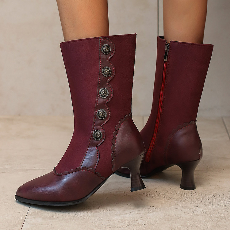 2025 Export Retro Button Boots Autumn and Winter New Style Victorian Antique Boots Palace Medium and Short Women's Boots Cross-Border