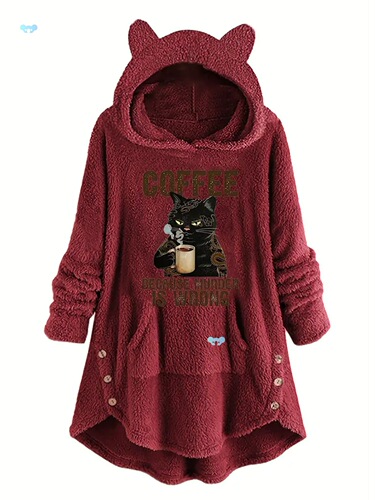 Women's Cozy Cat Ear Hoodie with Coffee Is My Love Language