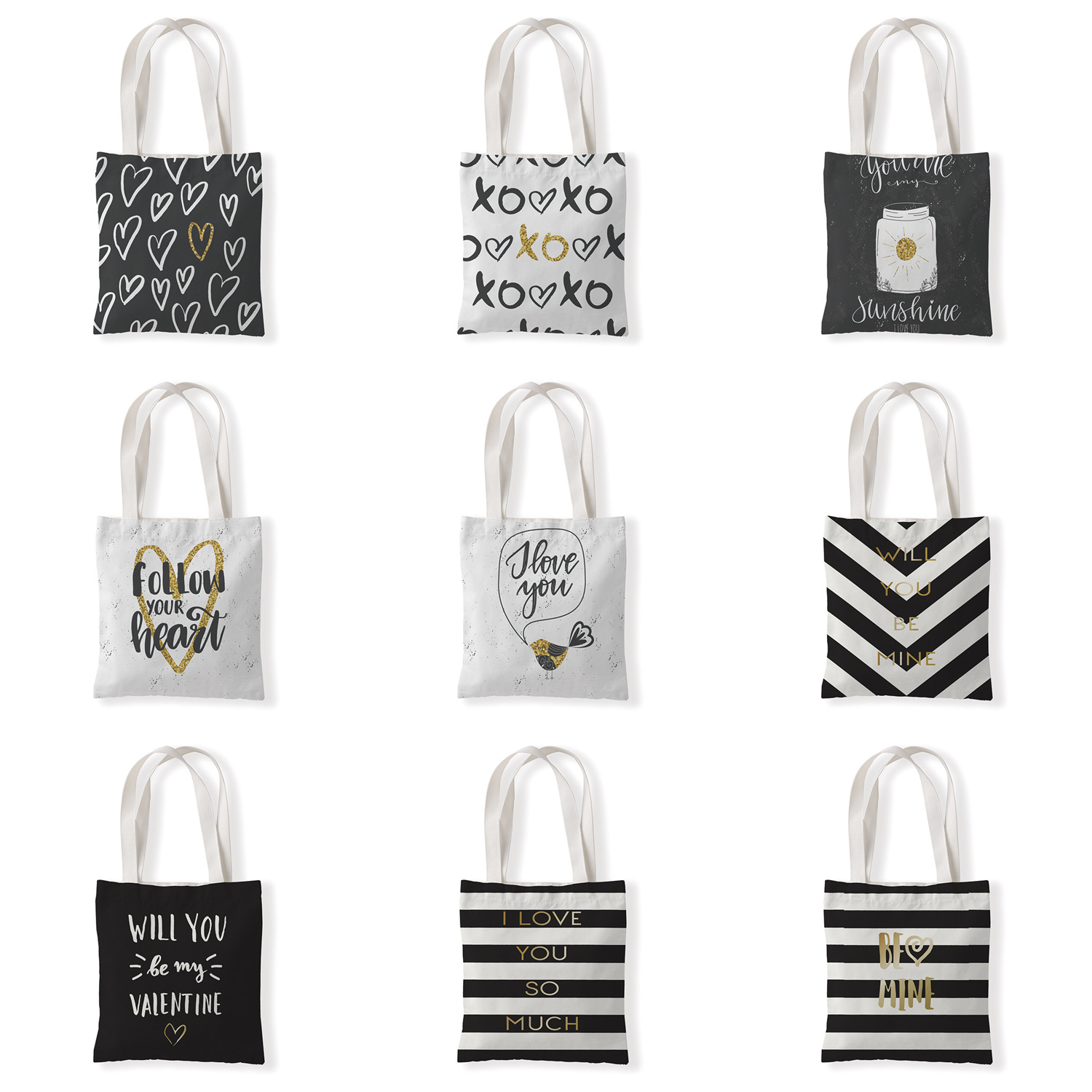 几何黑白条纹单肩斜跨帆布包休闲零钱袋文艺手提购物礼品袋印logo