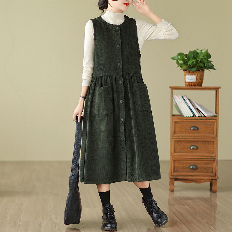 Real Photos 2026 Autumn and Winter Corduroy Vest Dress, Fashionable Loose-Fitting, Age-Reducing, High-End Women's Clothing