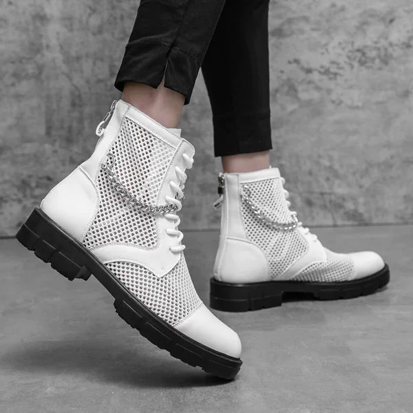 Cross-Border Large Size Breathable Boots for Men 2025 Summer Breathable Men's Boots Cut Out Mesh Men's Boots 38-46 Size Boots